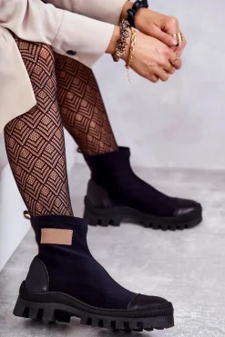 Damskie Materiałowe Botki Nicole 2703 Czarne