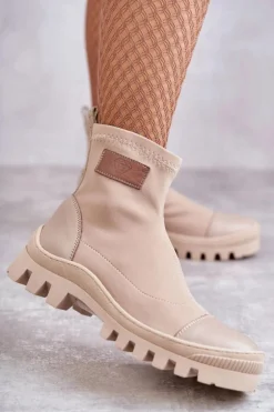 Damskie Materiałowe Botki Nicole 2703 Beżowe