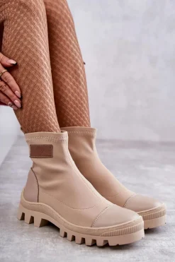 Damskie Materiałowe Botki Nicole 2703 Beżowe