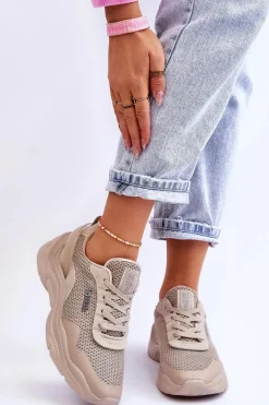 Damskie Materiałowe Buty Sportowe Memory Foam System Big Star LL274A066 Beżowe