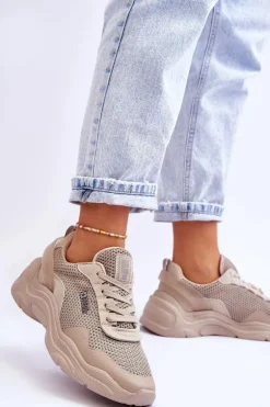 Damskie Materiałowe Buty Sportowe Memory Foam System Big Star LL274A066 Beżowe