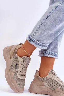 Damskie Materiałowe Buty Sportowe Memory Foam System Big Star LL274A066 Beżowe