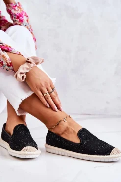 Damskie Materiałowe Espadryle Z Cyrkoniami Czarne Deimos