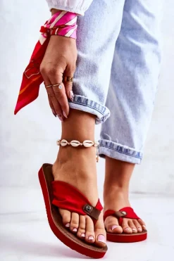 Damskie Materiałowe Japonki Big Star JJ274A349 Czerwone