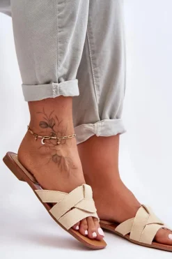 Damskie Materiałowe Klapki Beżowe Aversa