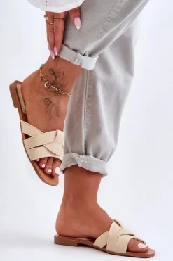 Damskie Materiałowe Klapki Beżowe Aversa