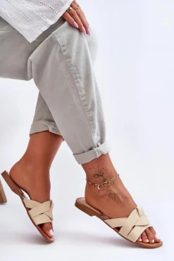 Damskie Materiałowe Klapki Beżowe Aversa