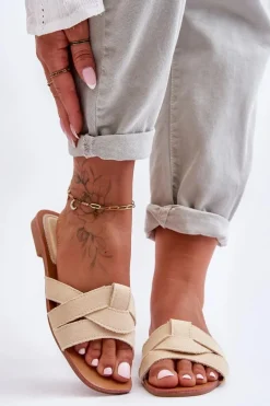 Damskie Materiałowe Klapki Beżowe Aversa