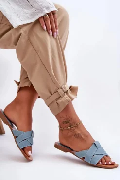 Damskie Materiałowe Klapki Jasnoniebieskie Aversa