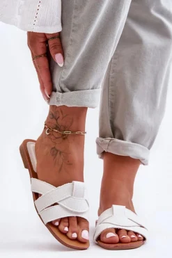 Damskie Materiałowe Klapki Białe Aversa