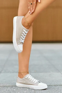 Damskie Materiałowe Klasyczne Niskie Trampki Ciemnobeżowe Lennabella