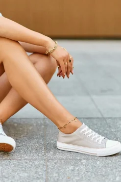 Damskie Materiałowe Klasyczne Niskie Trampki Ciemnobeżowe Lennabella