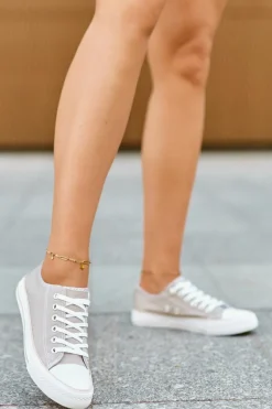 Damskie Materiałowe Klasyczne Niskie Trampki Ciemnobeżowe Lennabella