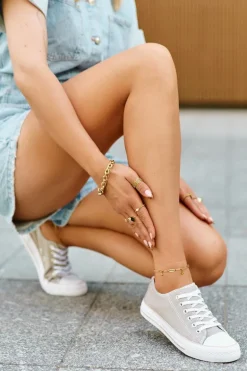 Damskie Materiałowe Klasyczne Niskie Trampki Ciemnobeżowe Lennabella