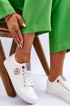 Damskie Materiałowe Tenisówki Cross Jeans LL2R4043 Białe