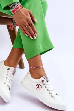 Damskie Materiałowe Tenisówki Cross Jeans LL2R4043 Białe