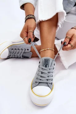 Damskie Materiałowe Trampki Na Platformie Big Star LL274183 Jasnoniebieskie