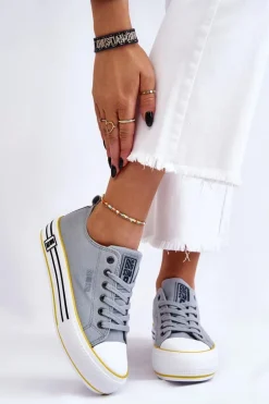 Damskie Materiałowe Trampki Na Platformie Big Star LL274183 Jasnoniebieskie