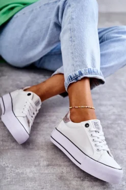 Damskie Materiałowe Trampki Big Star KK274037 Białe