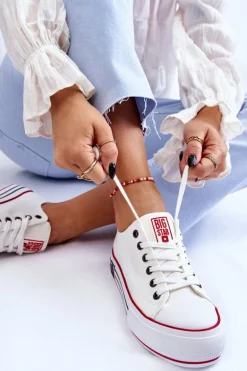 Damskie Materiałowe Trampki Na Platformie Big Star LL274180 Białe