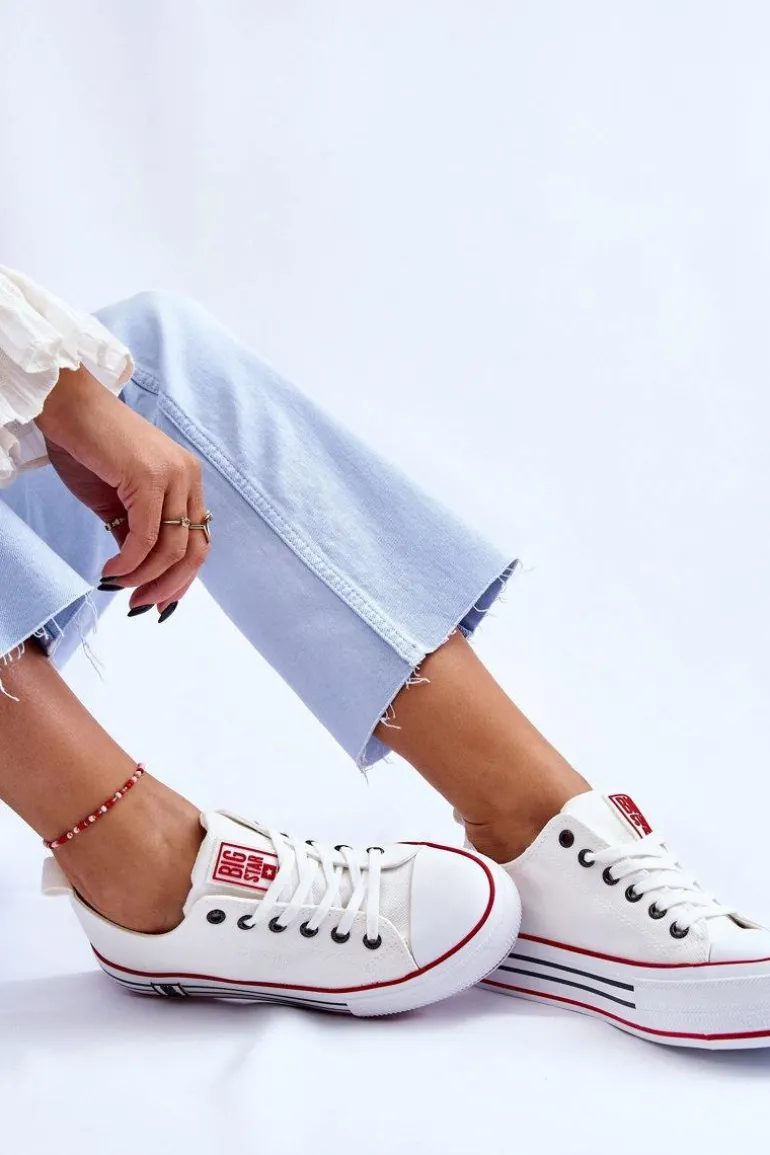 Damskie Materiałowe Trampki Na Platformie Big Star LL274180 Białe