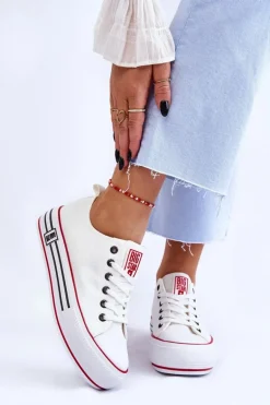 Damskie Materiałowe Trampki Na Platformie Big Star LL274180 Białe