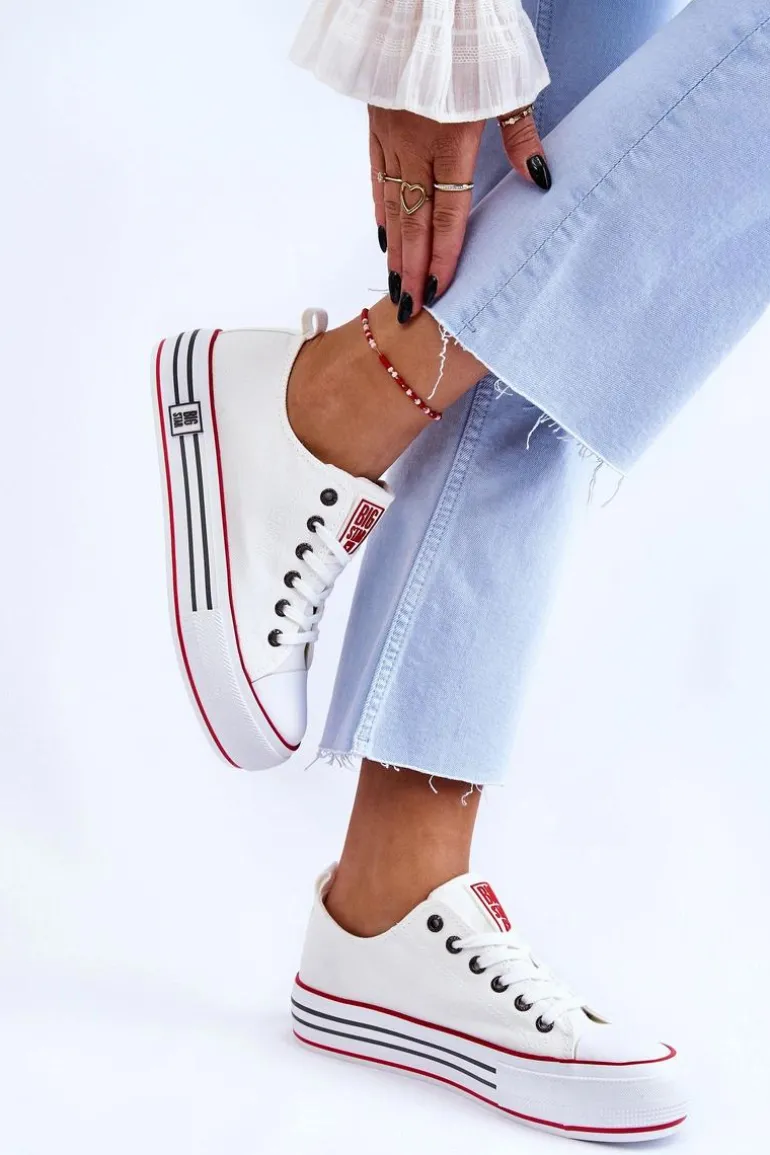 Damskie Materiałowe Trampki Na Platformie Big Star LL274180 Białe