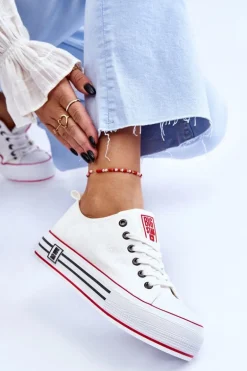 Damskie Materiałowe Trampki Na Platformie Big Star LL274180 Białe
