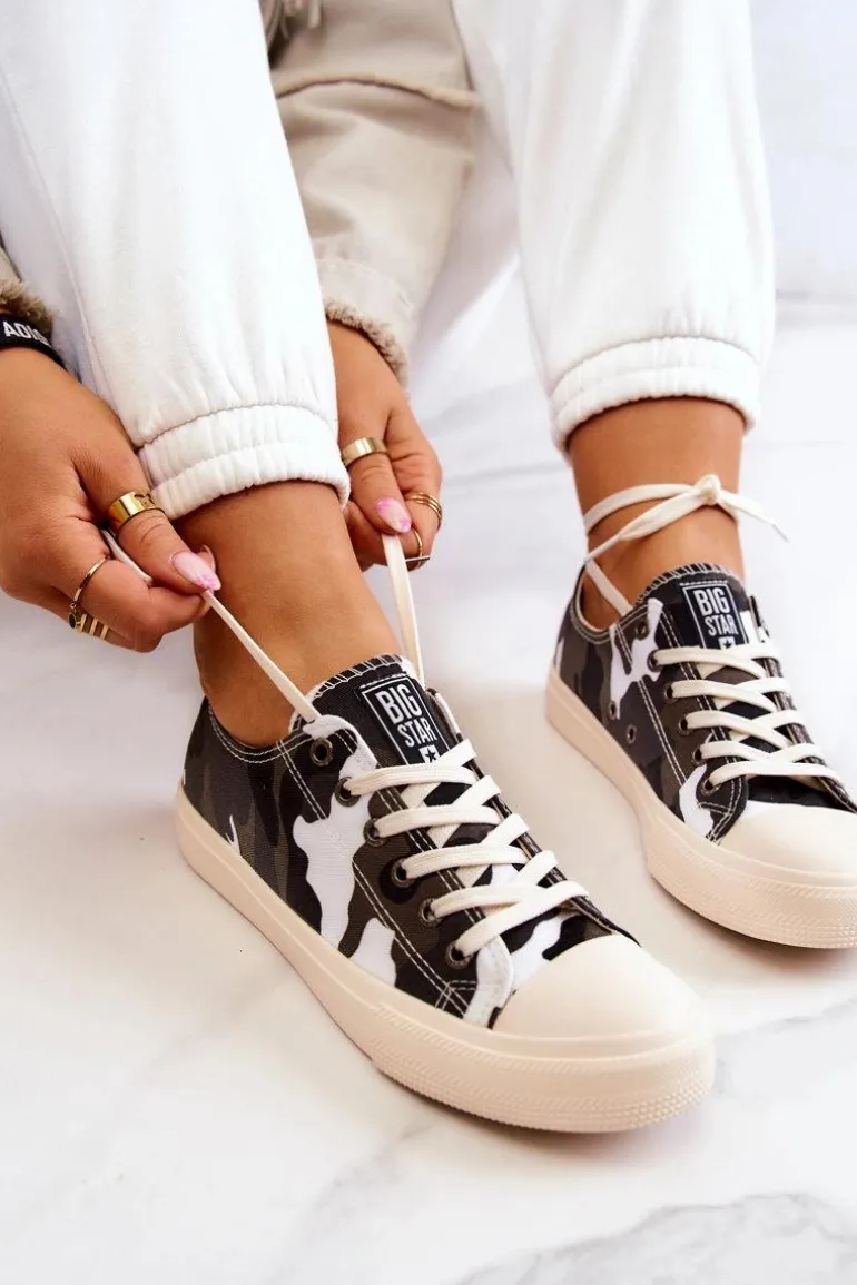 Damskie Materiałowe Trampki Moro BIG STAR JJ274237 Biało-Szare