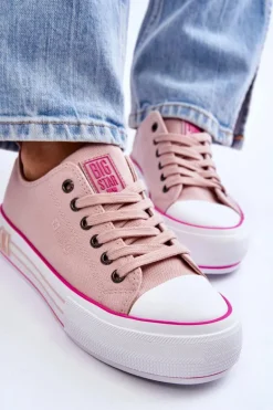 Damskie Materiałowe Trampki Na Platformie Big Star LL274181 Różowe