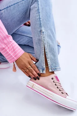 Damskie Materiałowe Trampki Na Platformie Big Star LL274181 Różowe