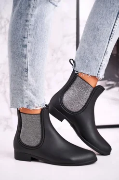 Damskie Matowe Kalosze Czarno Srebrne Answear