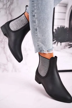 Damskie Matowe Kalosze Czarno Srebrne Answear