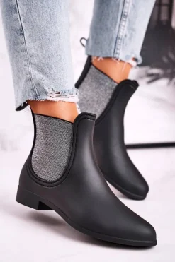 Damskie Matowe Kalosze Czarno Srebrne Answear