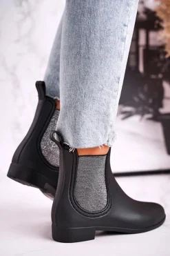 Damskie Matowe Kalosze Czarno Srebrne Answear