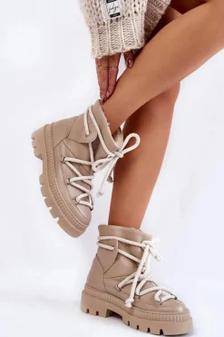 Damskie Modne Botki Śniegowce Beżowe Kallen