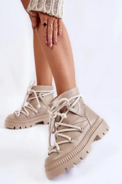 Damskie Modne Botki Śniegowce Beżowe Kallen