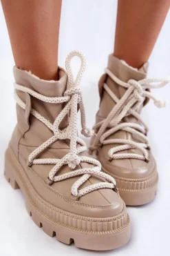 Damskie Modne Botki Śniegowce Beżowe Kallen