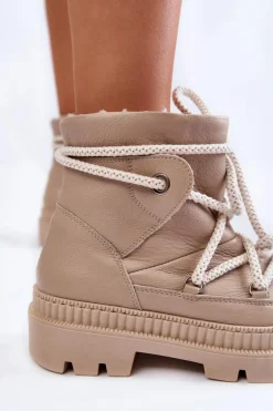 Damskie Modne Botki Śniegowce Beżowe Kallen
