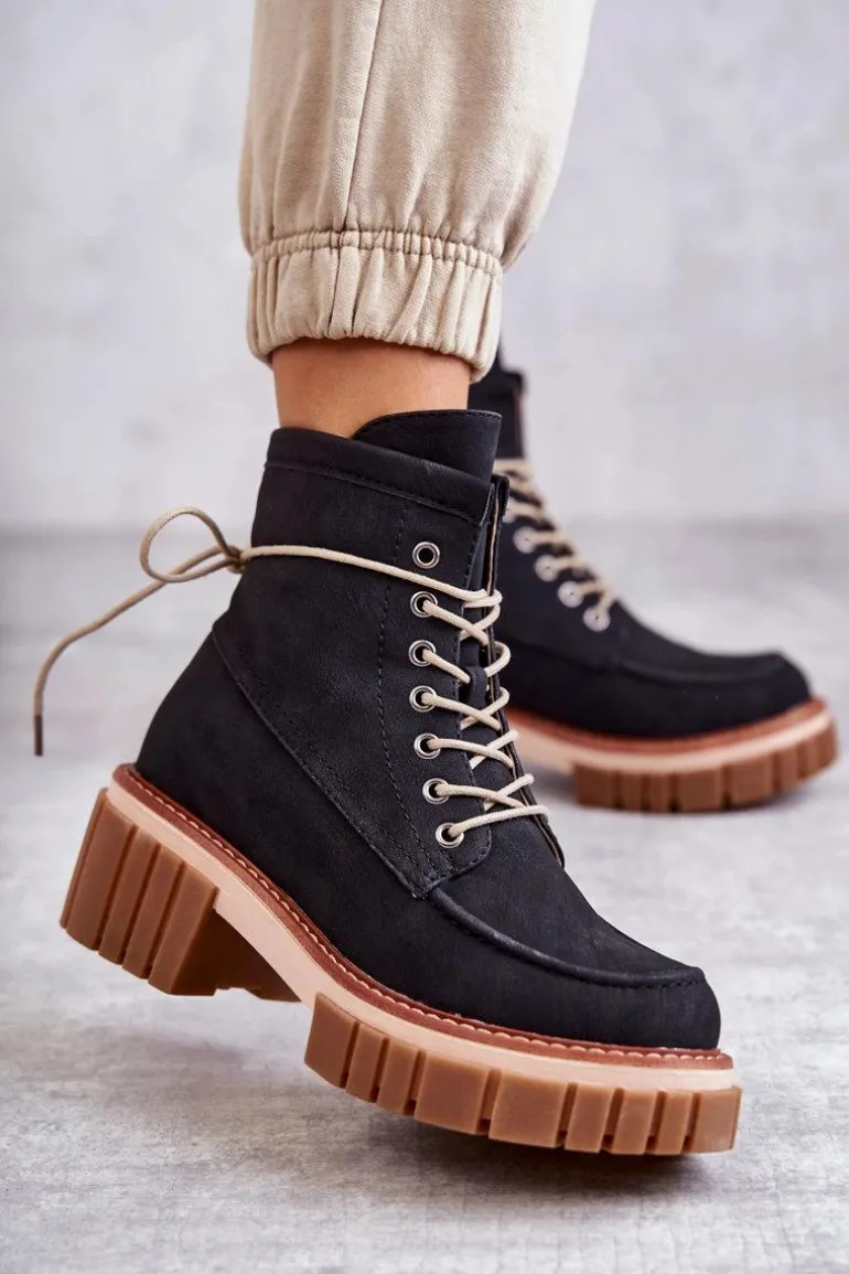 Damskie Modne Botki Ocieplane Czarne Gerda