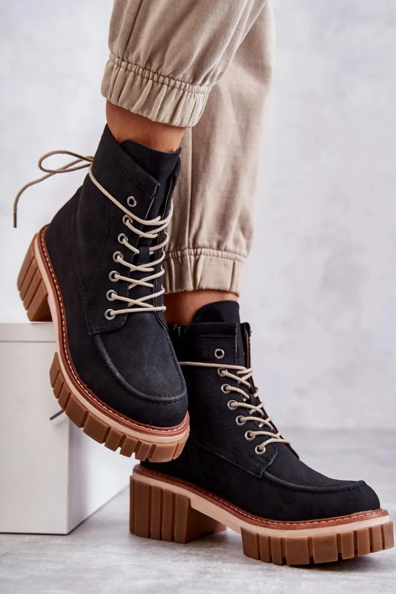 Damskie Modne Botki Ocieplane Czarne Gerda