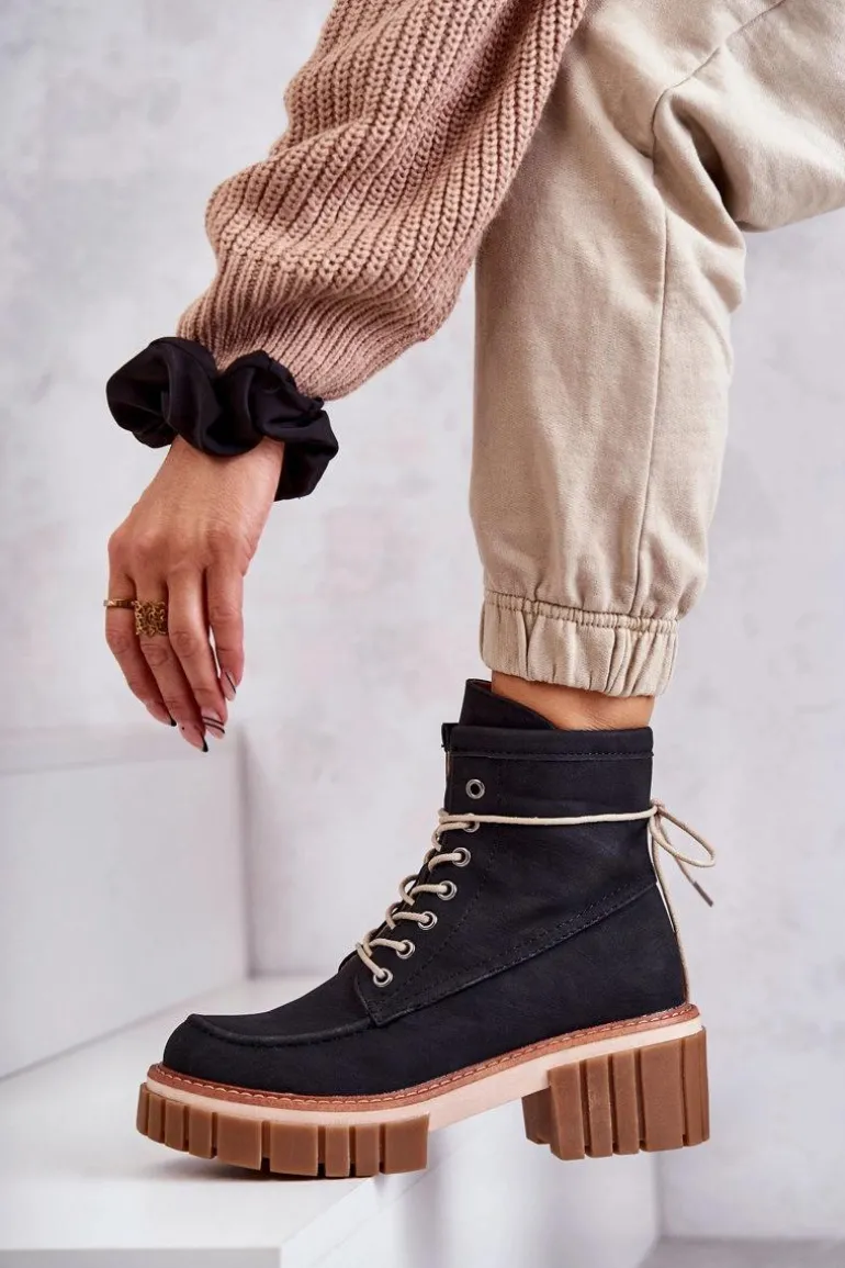 Damskie Modne Botki Ocieplane Czarne Gerda