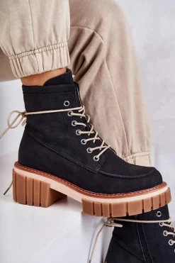 Damskie Modne Botki Ocieplane Czarne Gerda