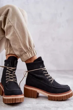 Damskie Modne Botki Ocieplane Czarne Gerda