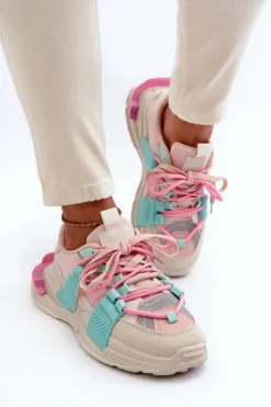 Damskie Modne Buty Sportowe Sznurowane Różowo-Miętowe Chillout!