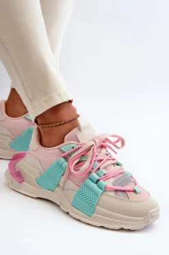 Damskie Modne Buty Sportowe Sznurowane Różowo-Miętowe Chillout!