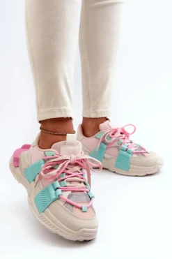 Damskie Modne Buty Sportowe Sznurowane Różowo-Miętowe Chillout!