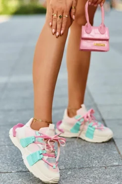 Damskie Modne Buty Sportowe Sznurowane Różowo-Miętowe Chillout!