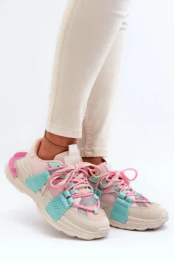 Damskie Modne Buty Sportowe Sznurowane Różowo-Miętowe Chillout!