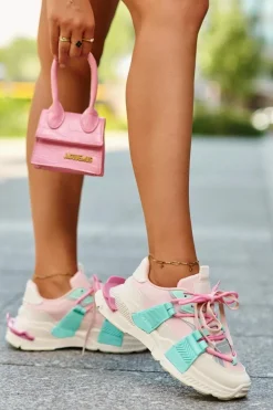 Damskie Modne Buty Sportowe Sznurowane Różowo-Miętowe Chillout!
